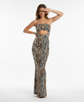 Women's Animal Print Strapless Cut-Out Detailed Maxi Bodycon Dress