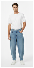 Men Smart Mid-Rise Light Fade Pure Cotton Baggy Jeans