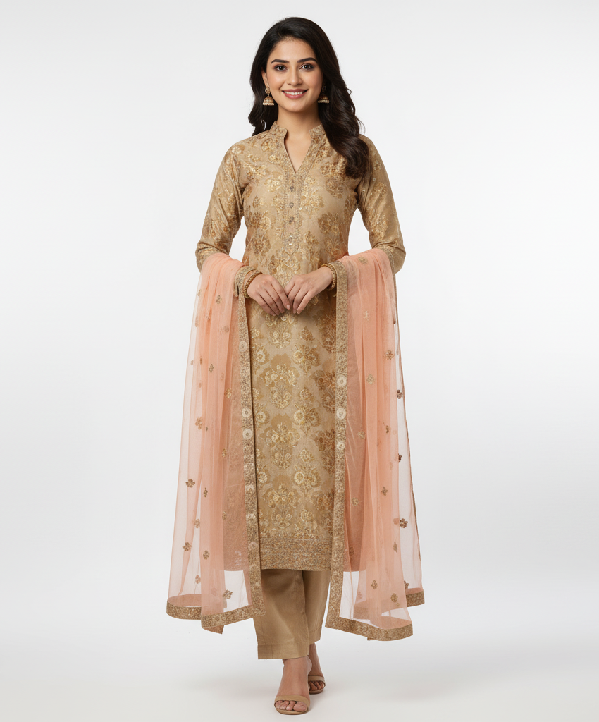 Woman Regular Kurta with Trousers & Dupatta