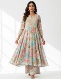 Women Floral Printed Panelled Thread Work Kurta with Palazzos